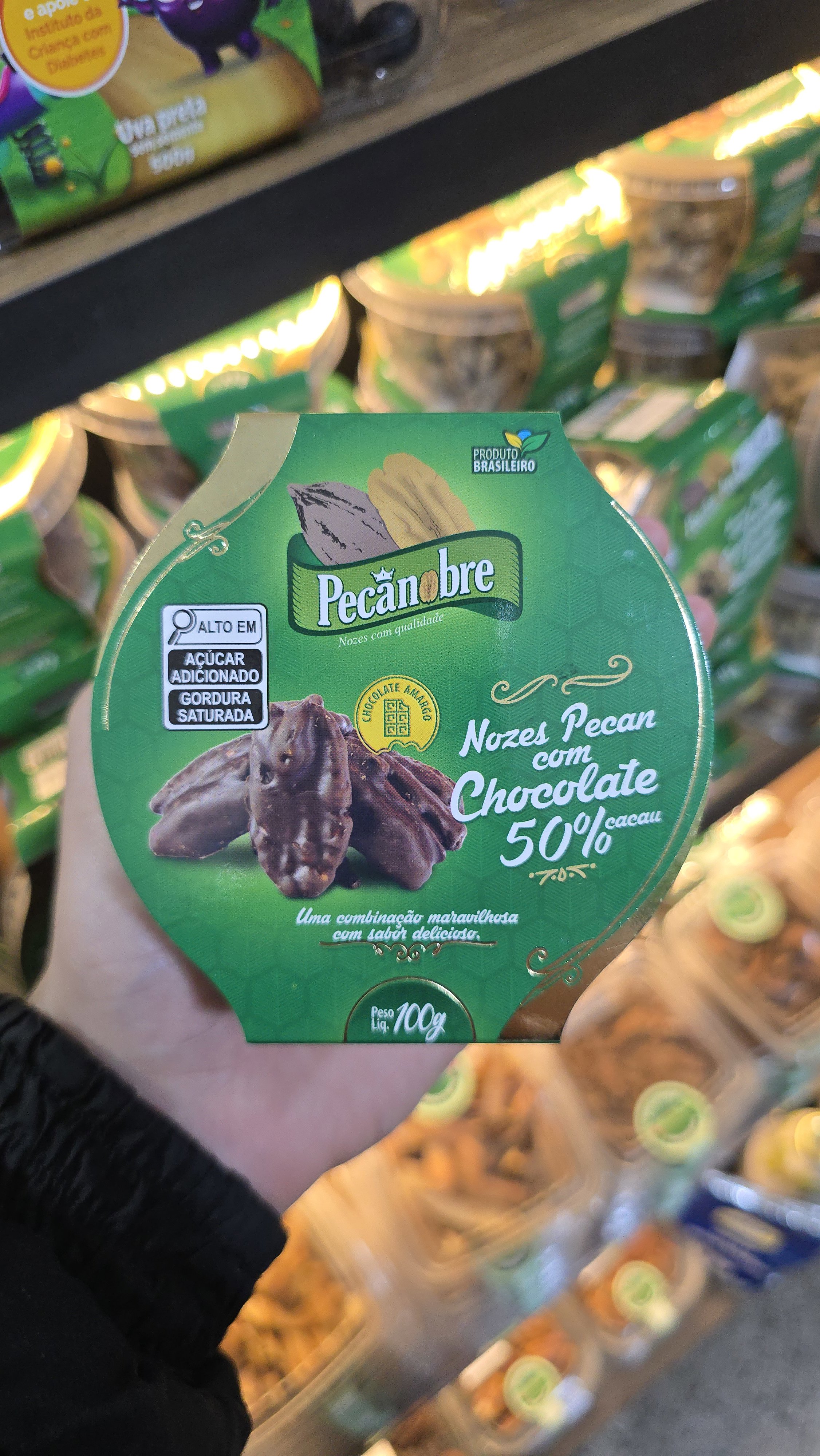 Nozes pecan c/chocolate 50% cacau 100g